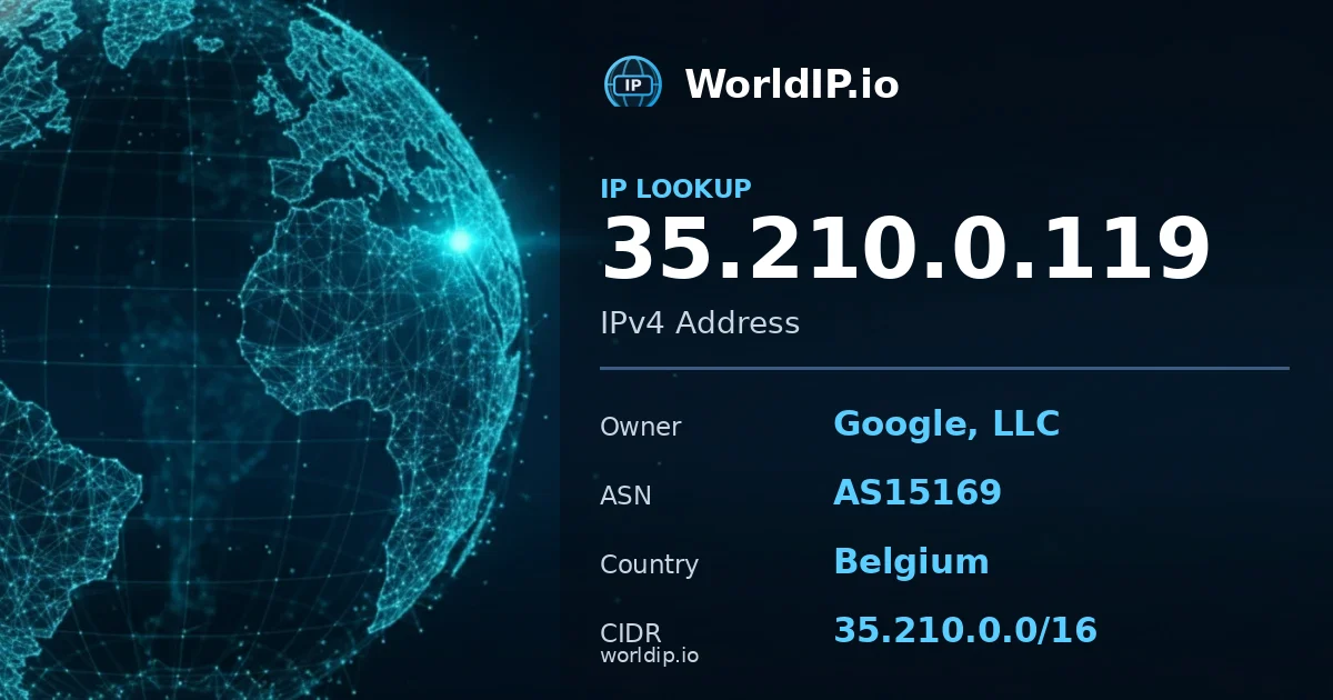 35.210.0.119 IP Lookup — Google, LLC, AS15169, United States — WorldIP.io